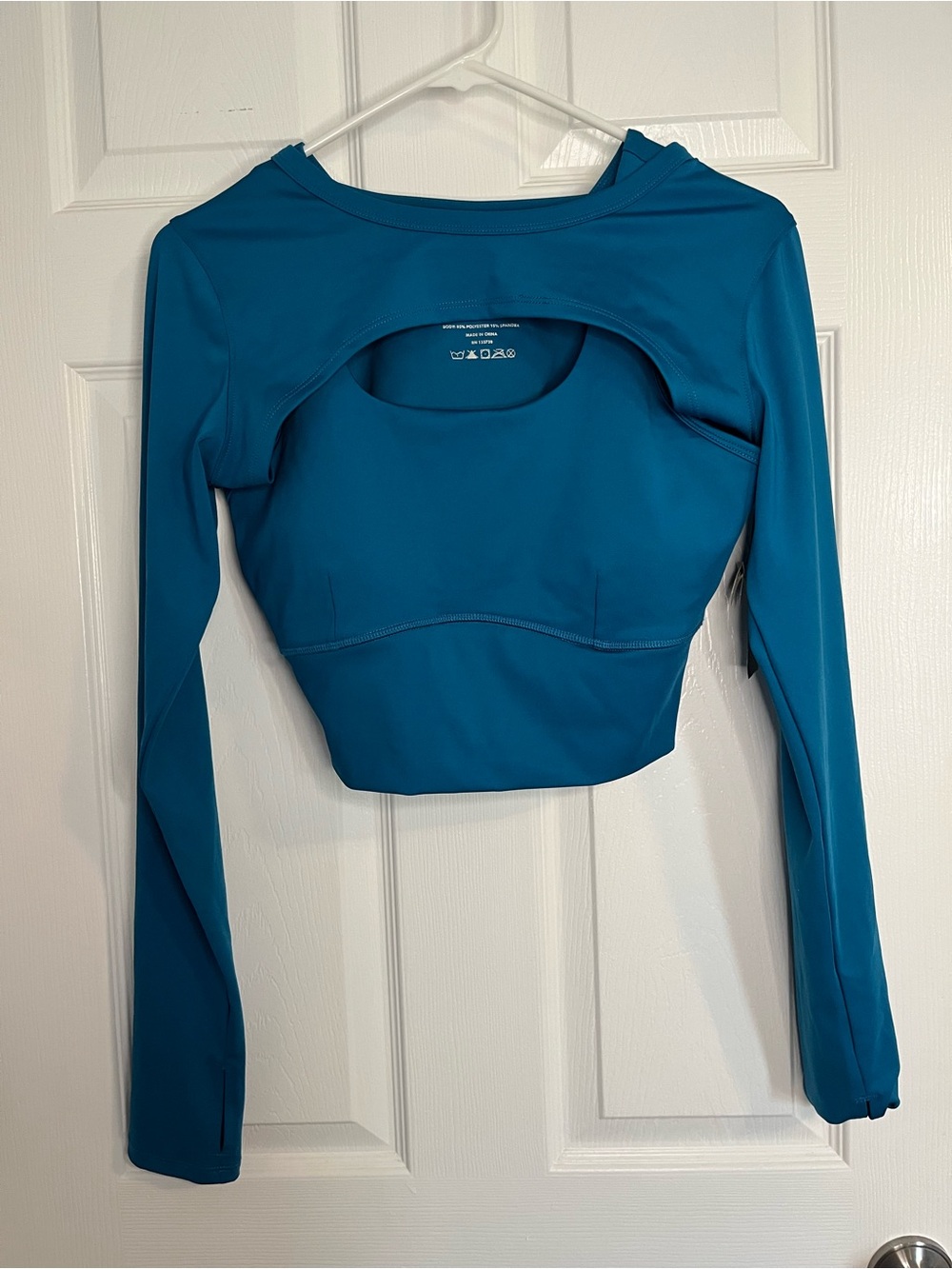 Long-Sleeve Teal Crop Top with Front Cutout